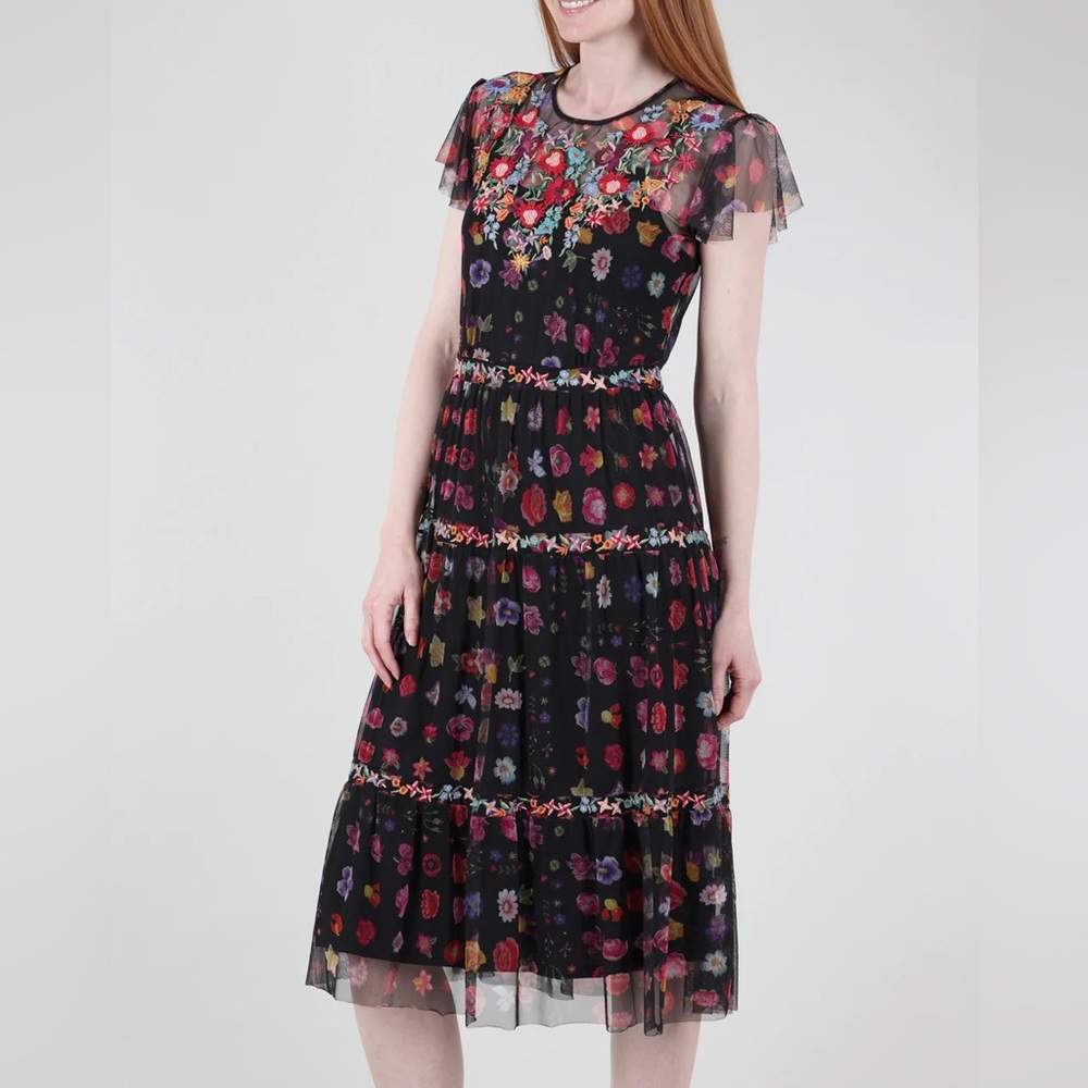 Johnny Was Black A-line Midi Dress with Flutter Sleeves - Picture 5 of 7